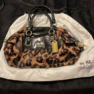 Authentic coach handbag No15553, cheetah satin fabric, hand & shoulder strap.